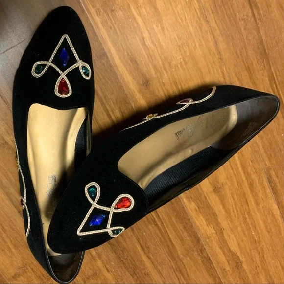 LIFE STRIDE NITE LIFE JEWELS black
suede FLATS avant garde rainbow VTG 80’s SZ11 - Picture 15 of 16
